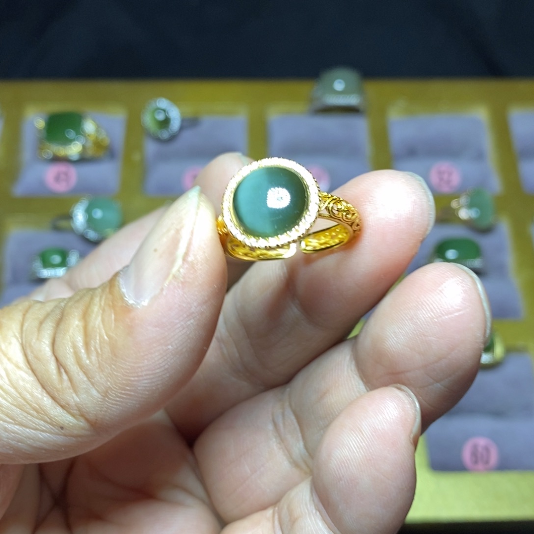 和田玉（碧玉）戒指银S925镶嵌