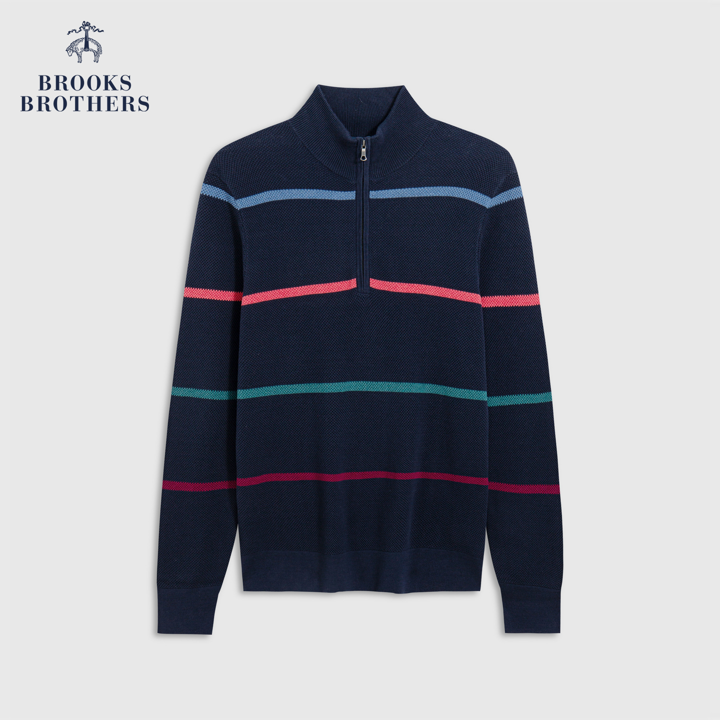 Brooks Brothers/布克兄弟男士25早秋新品纯棉横条纹半高领毛衣