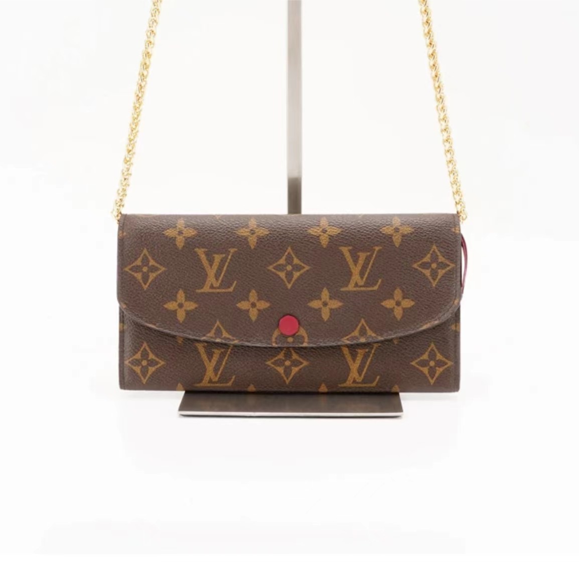 99新 LouisVuitton/路易威登 豆豆钱包粉色/玫红色 后配链条