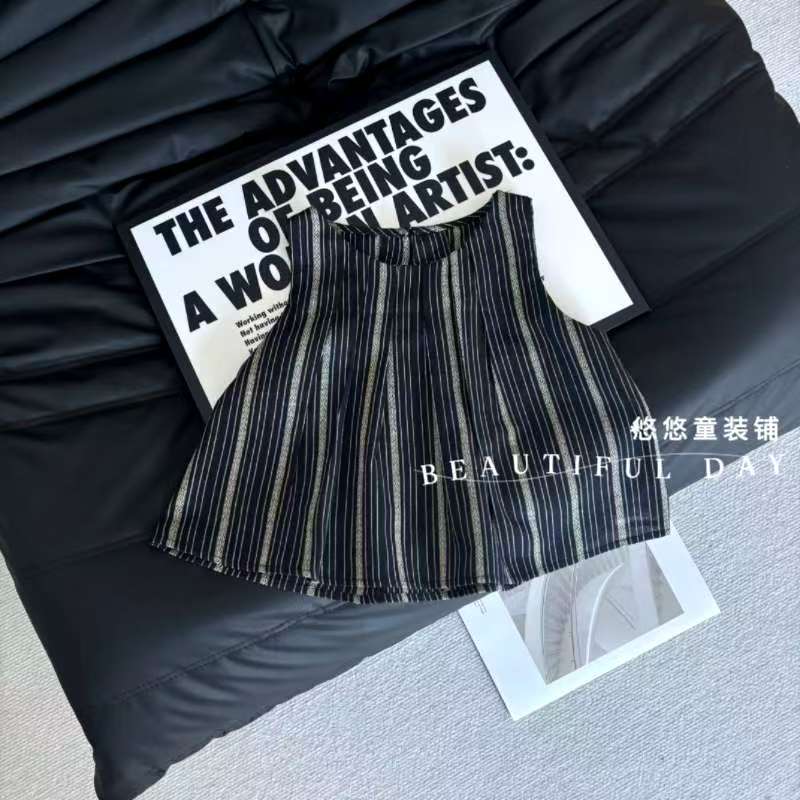 女童夏季新款条纹背心洋气女宝宝无袖圆领上衣百搭休闲背心