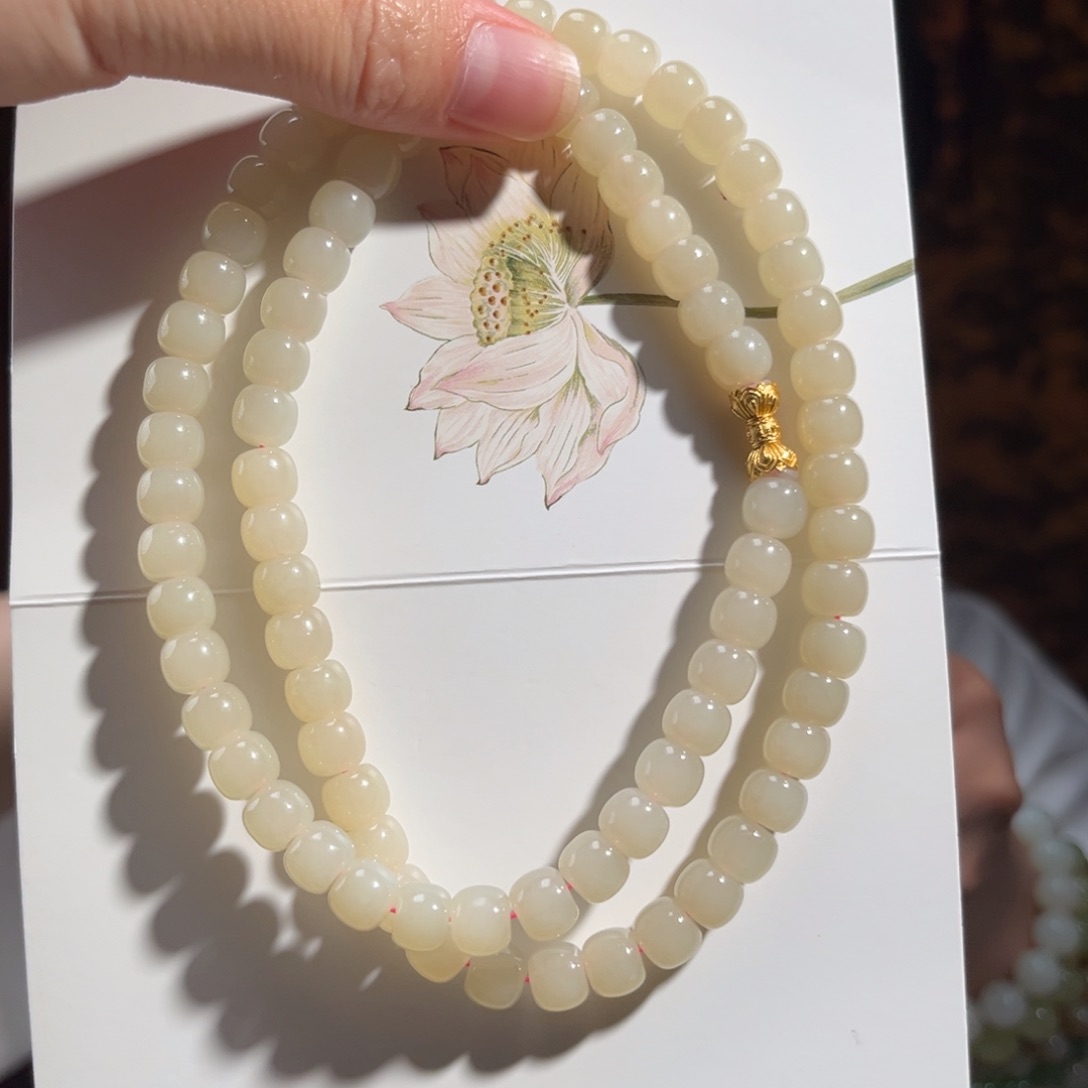 和田玉银S925镶嵌颈饰藕粉8mm620