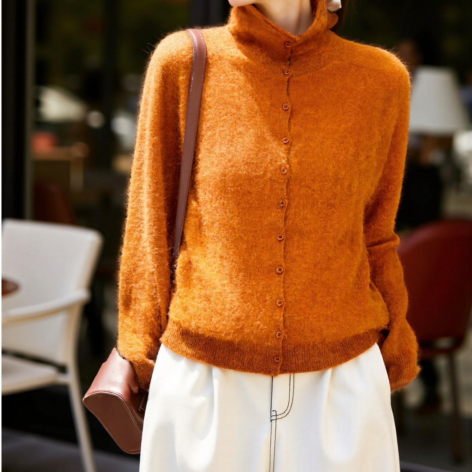 昊哥秋冬新款韩系时尚百搭羊毛羊绒拉毛半高领针织开衫8210