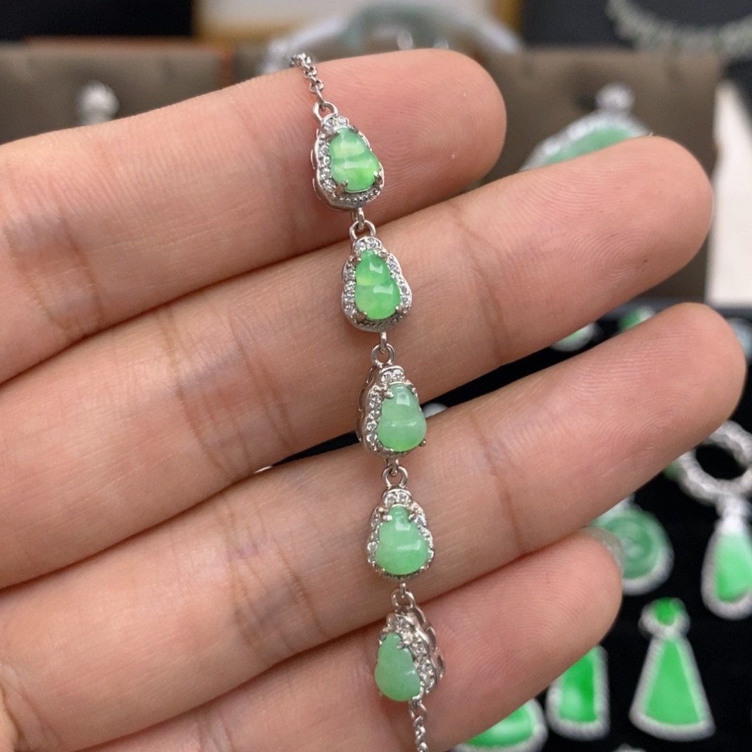 翡翠手链银S925镶嵌天然翡翠