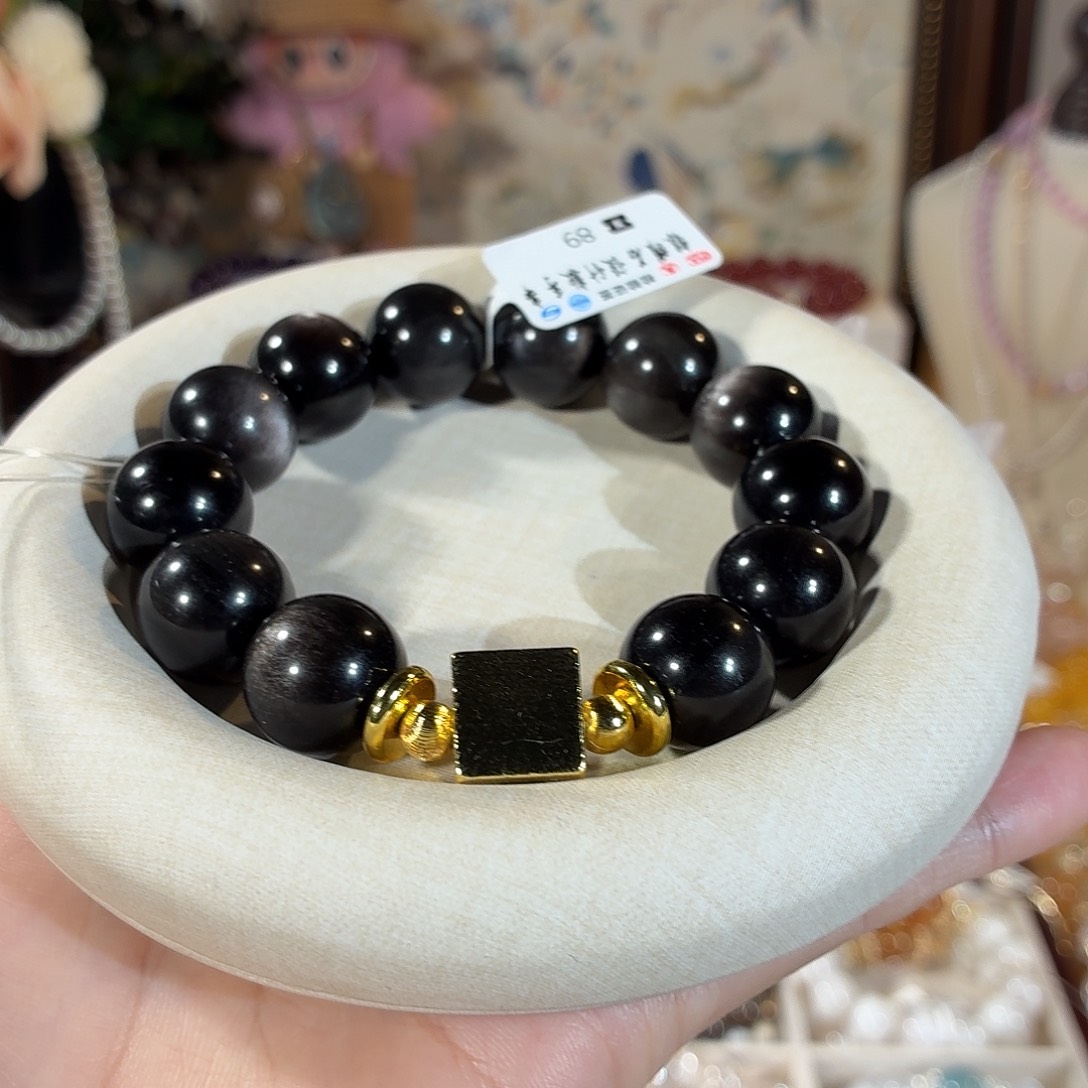 水晶未镶嵌手链银曜石设计款15+