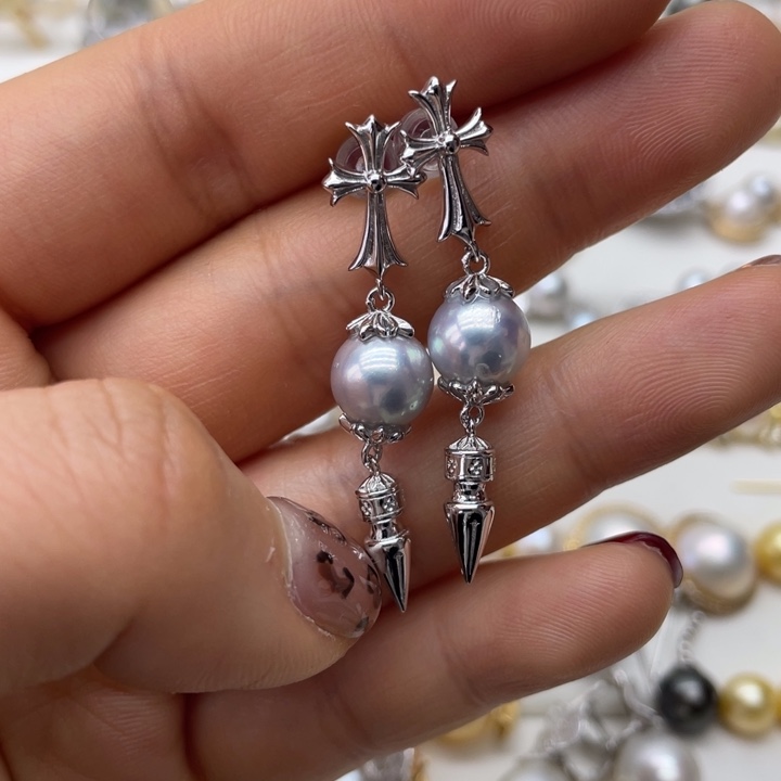 海水珍珠耳饰银S925镶嵌