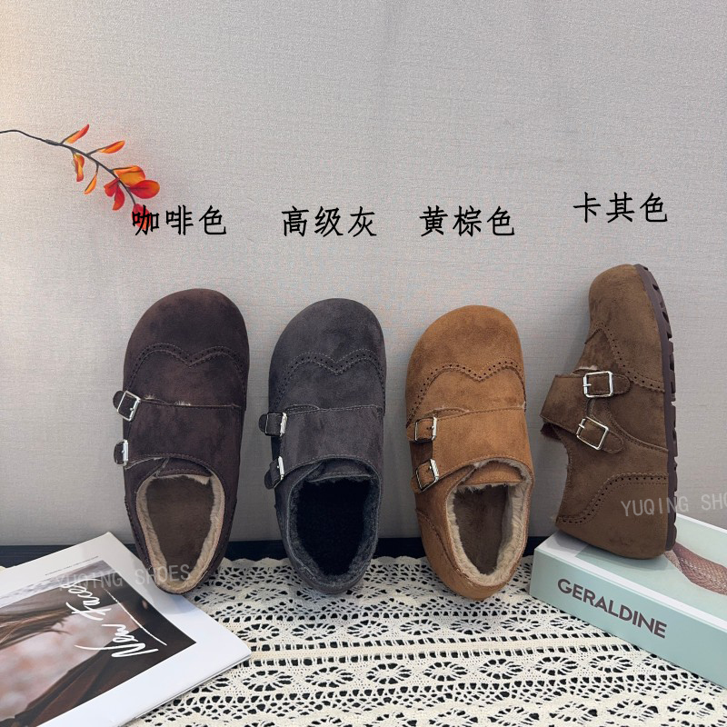 复古加绒保暖防滑厚底棉鞋女冬外穿2025新款增高软底全包勃肯鞋子