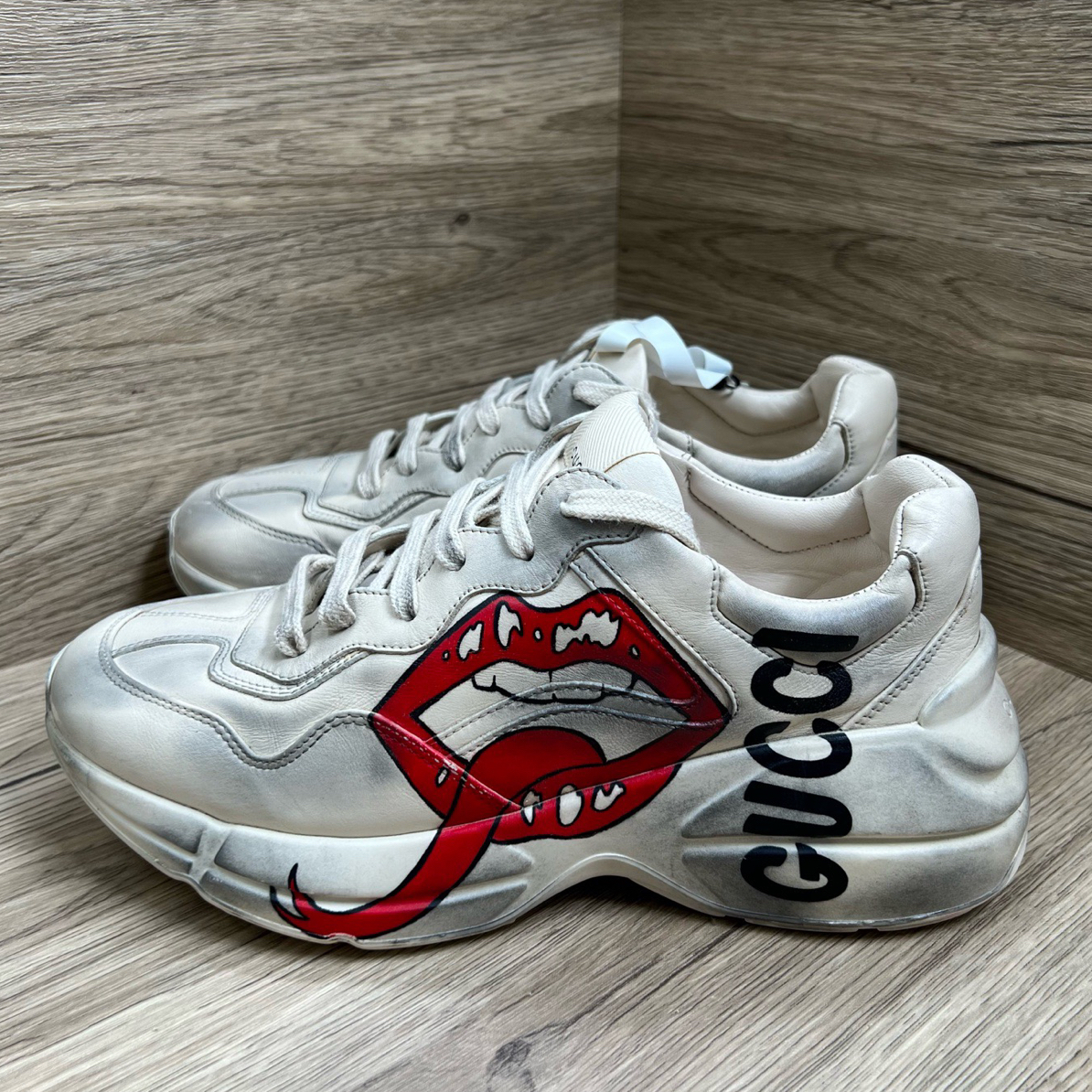 95新 GUCCI/古驰 Rhyton 红唇做旧老爹鞋 39.5码