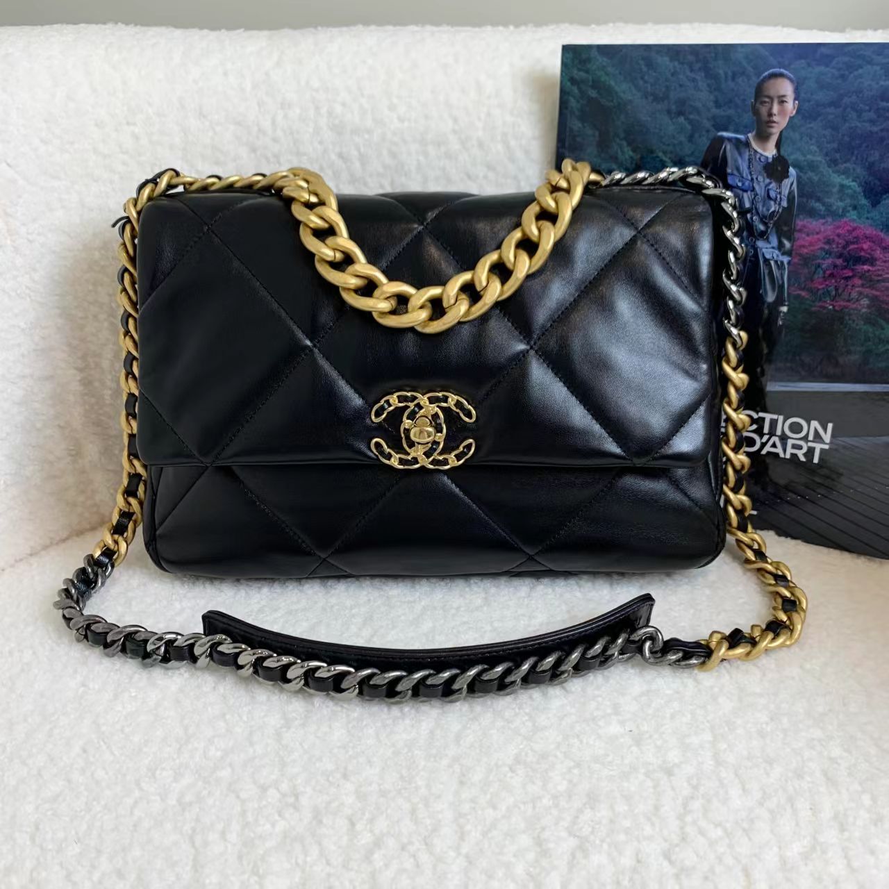 99新 Chanel/香奈儿 拆1壹臻/23P黑金羊19bag中号 49175635