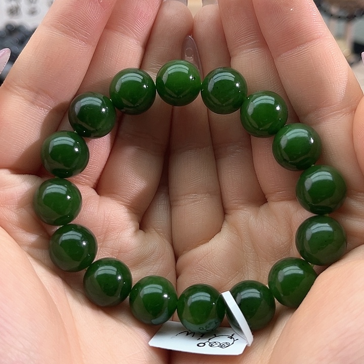 和田玉颈饰未镶嵌菠菜绿13m m