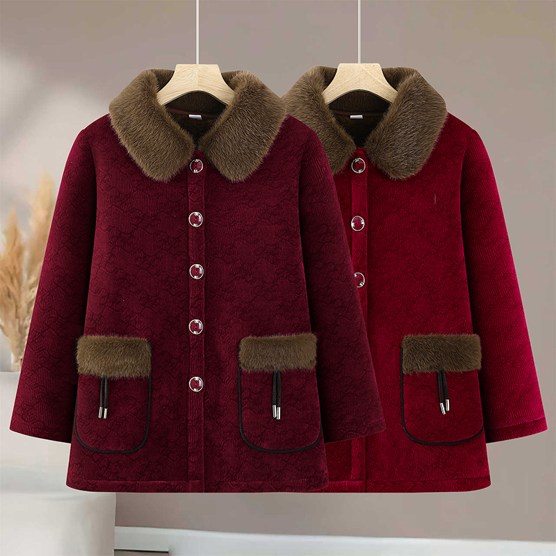 加绒加厚中老年棉袄外套中老年女装宽松型常规款妈妈装秋冬棉服