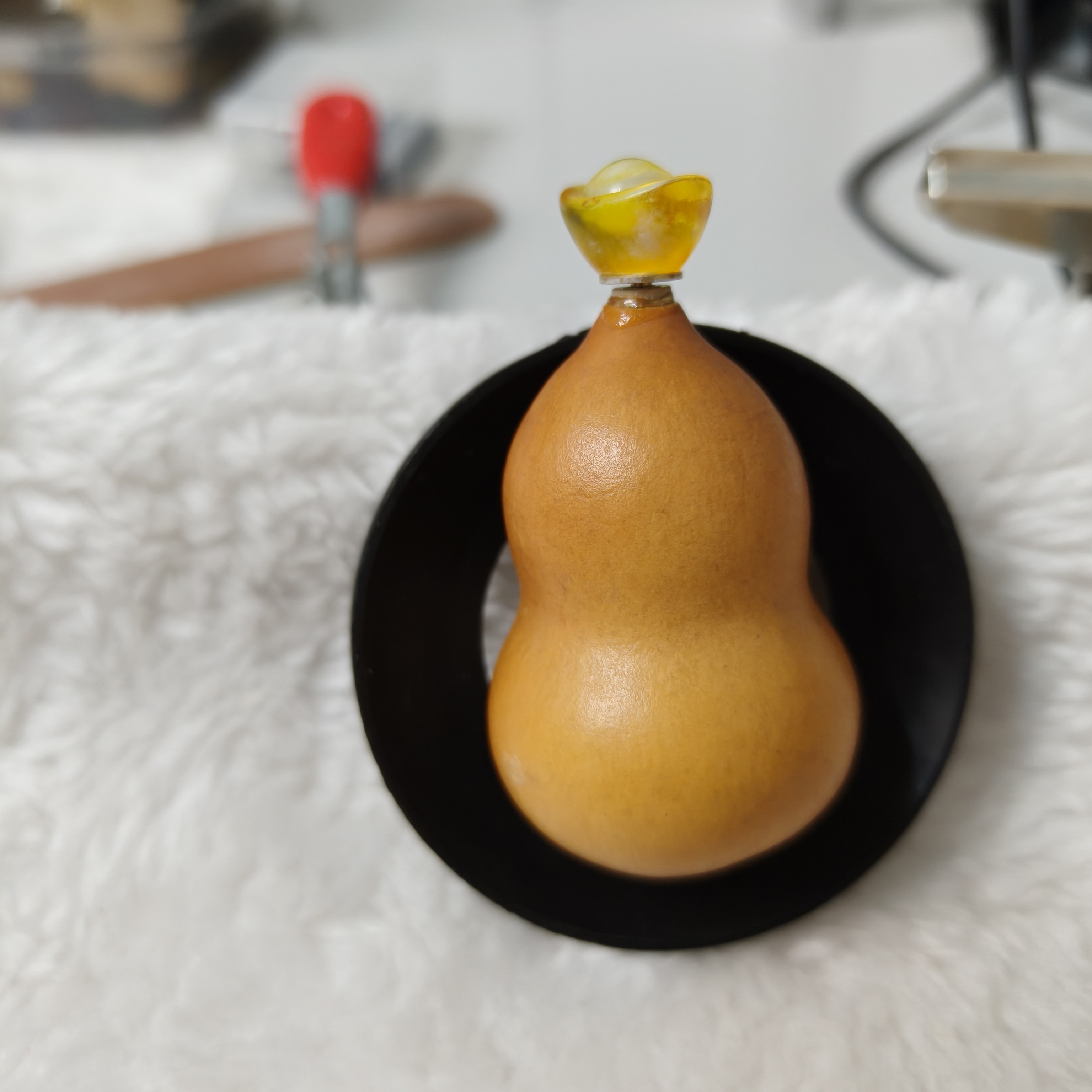 天然手捻小葫芦镶口元宝旋转文玩挂件手把摆件