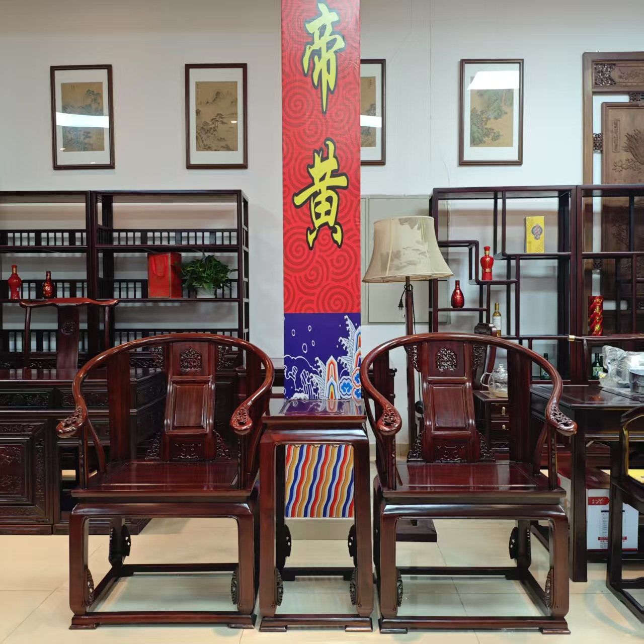 酸枝木 家用 皇宫椅三件套占地尺寸1.9m*70