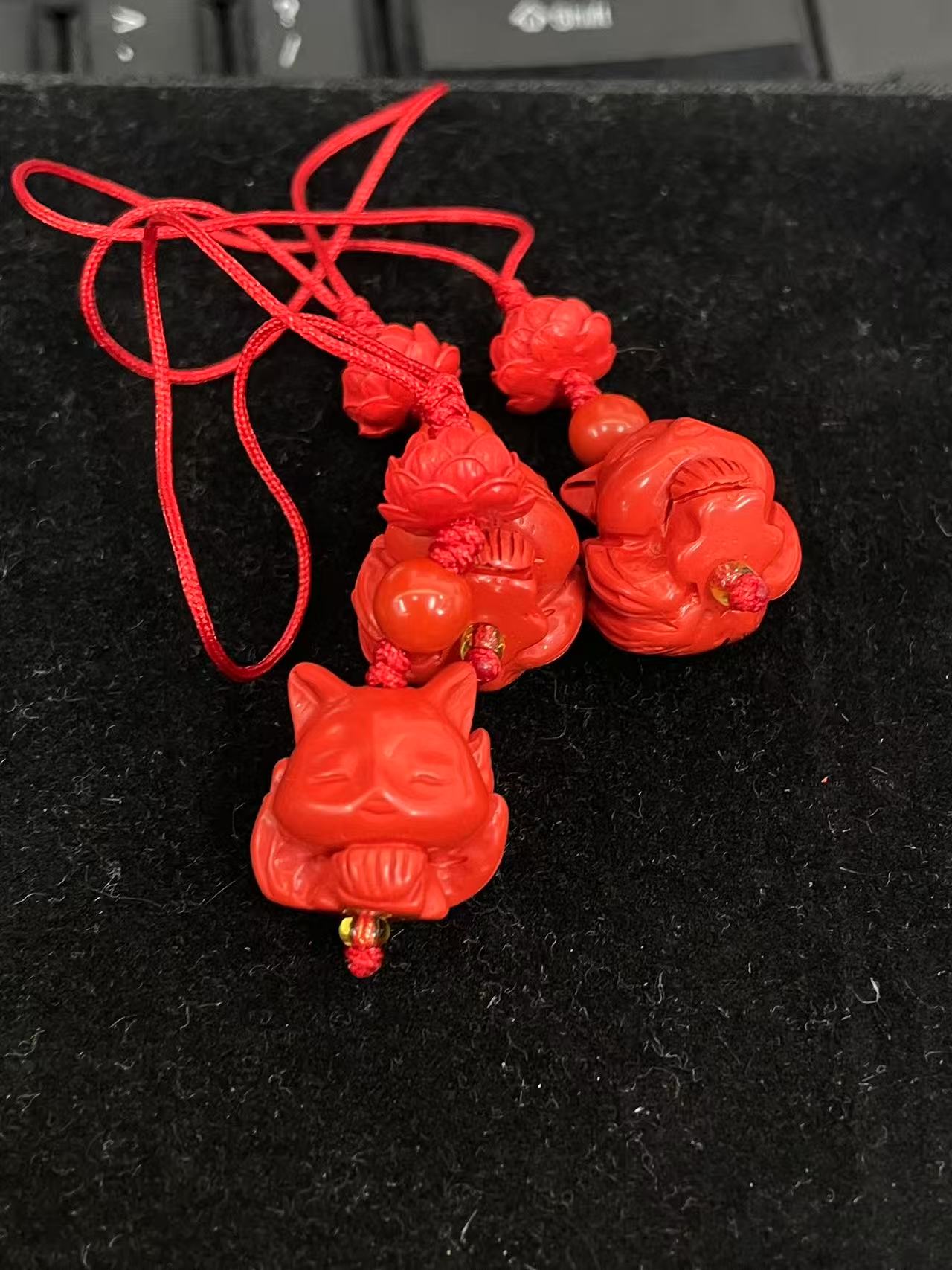 含辰砂工艺品朱砂莲花九尾挂件（多样性单个发货）