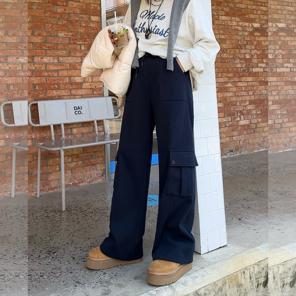 【冬上新】胖mm显瘦加绒阔腿工装裤休闲裤200斤加大码女装_577_GN3