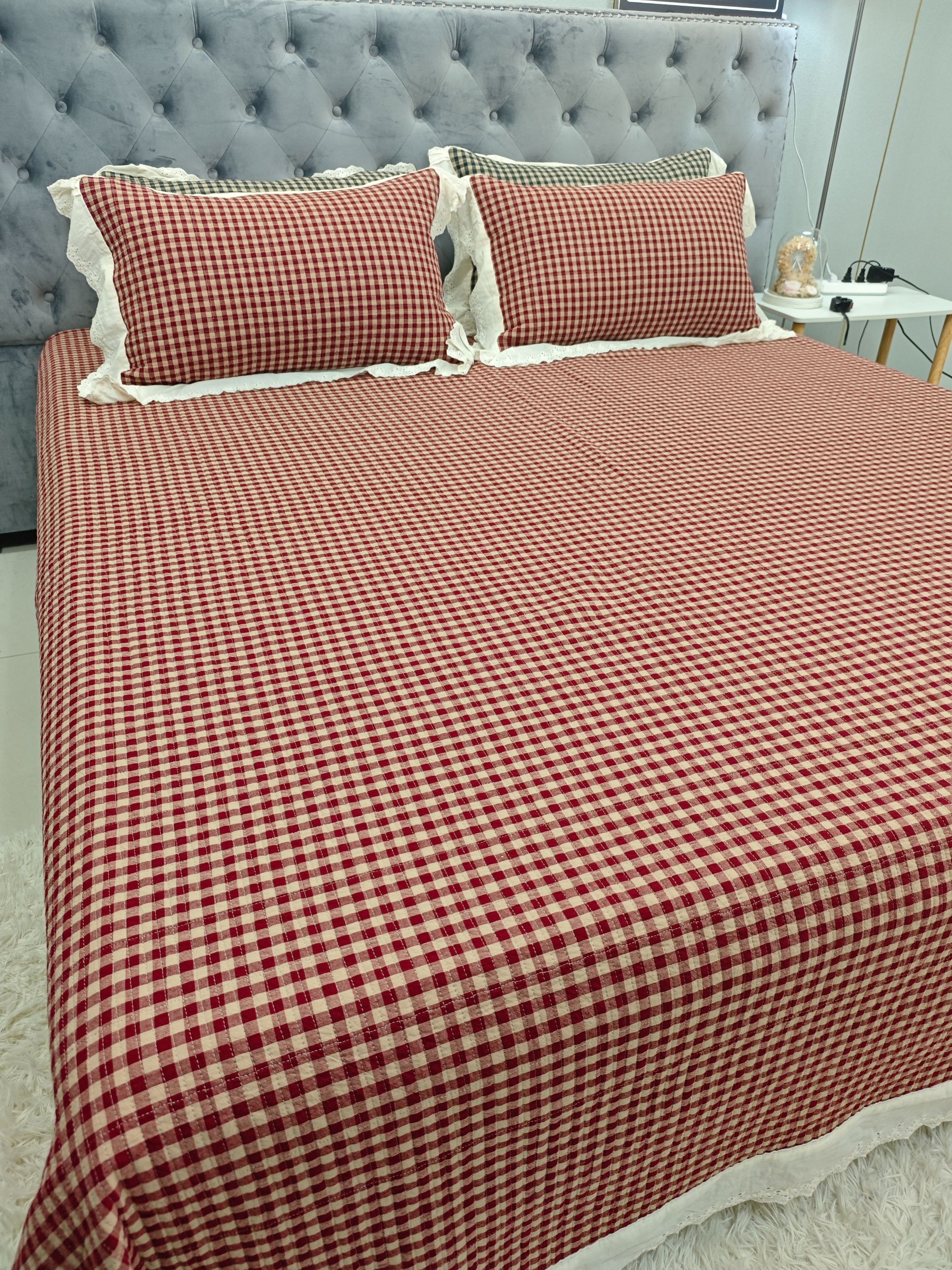 线下款清仓大尺寸床盖三件套四件套色织提花全棉砂洗大花边榻榻米