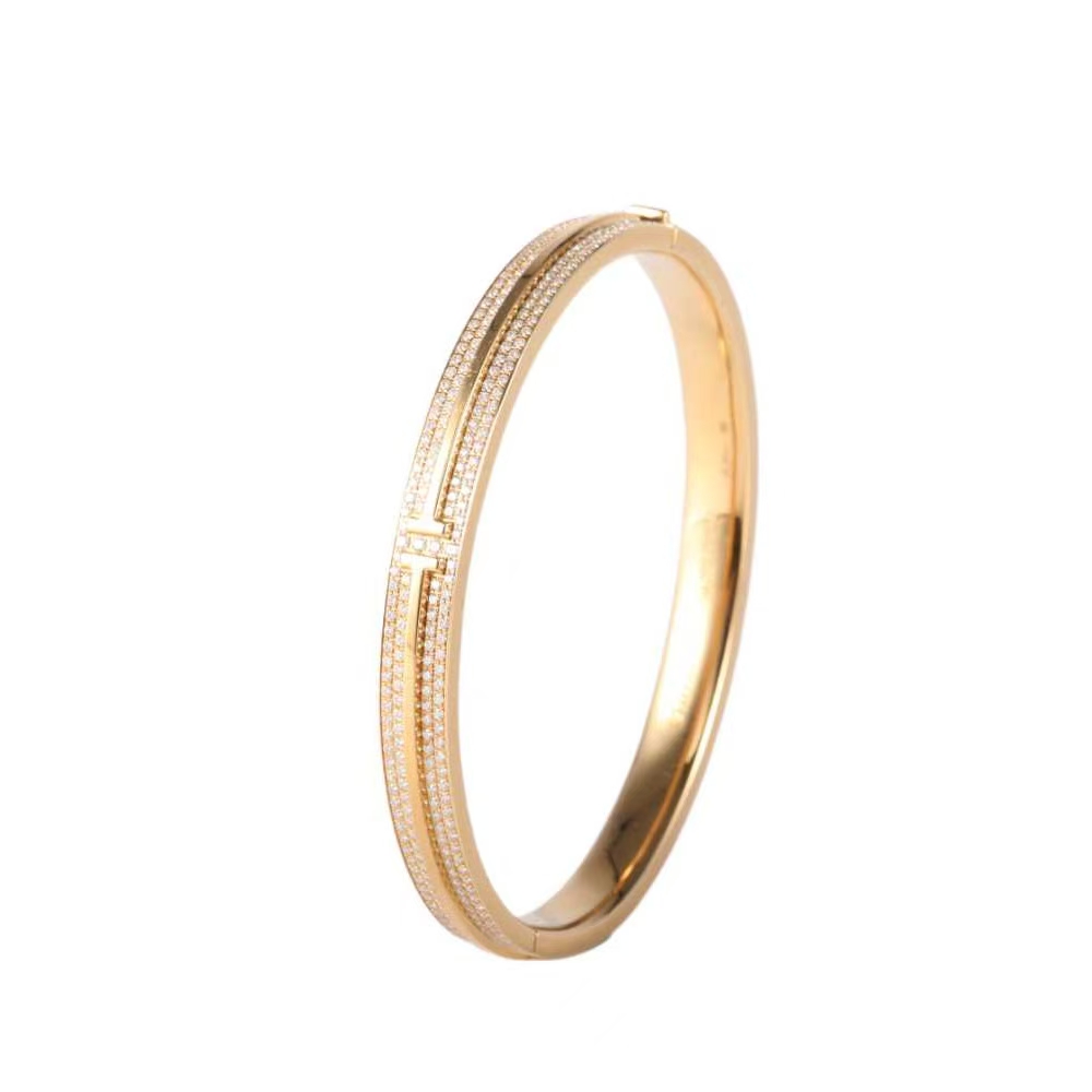 99新 Tiffany & Co./蒂芙尼 【66活动】黄金 TWO满钻 宽版 手镯
