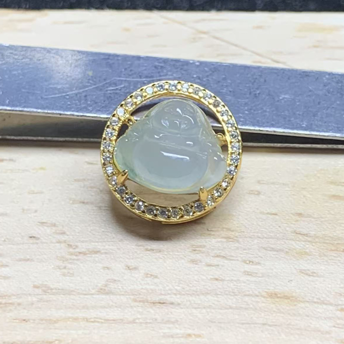 天然缅甸翡翠A货925银镶嵌佛公吊坠玉坠项链挂件玉佩尺寸13.2×7.9