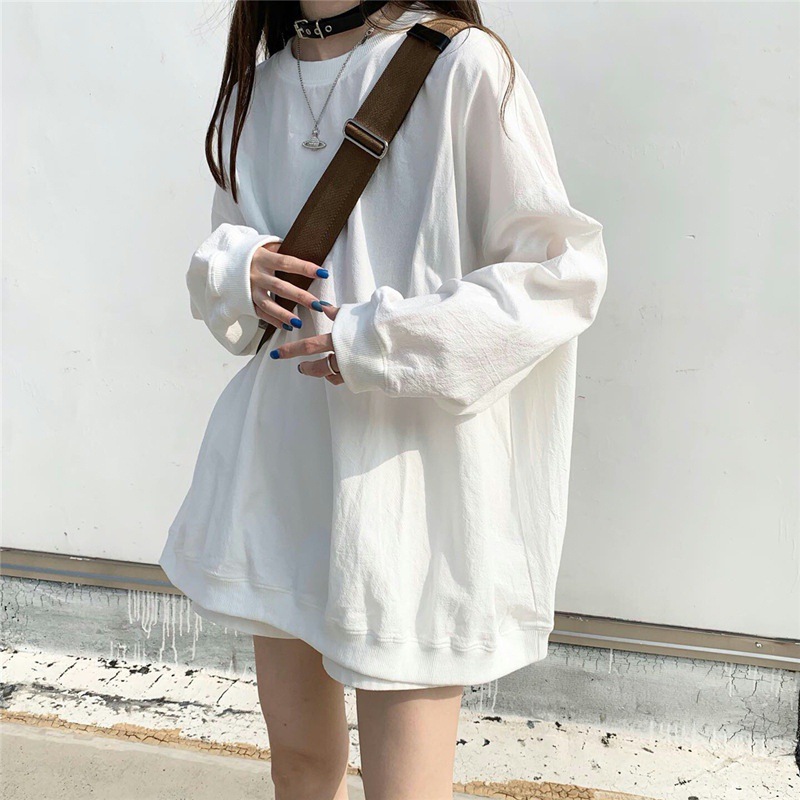2025新款秋季韩板宽松大码纯色薄款长袖卫衣女装学生上衣服女