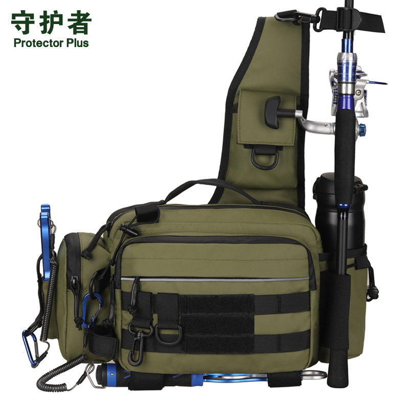 守护者多功能路亚包 900D皮膜防水垂钓包 斜挎单肩背包插杆大腰包