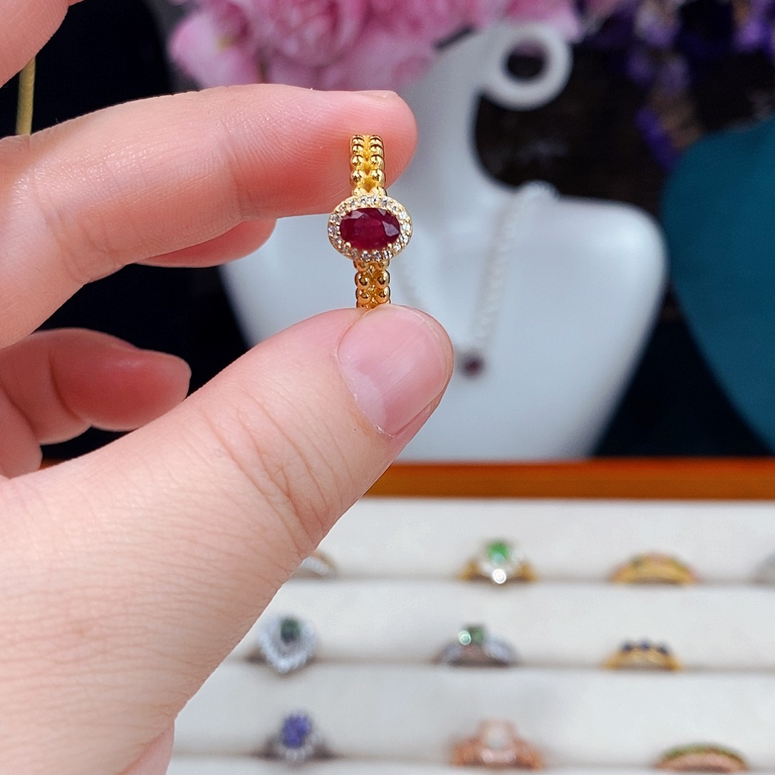 红宝石戒指银S925镶嵌