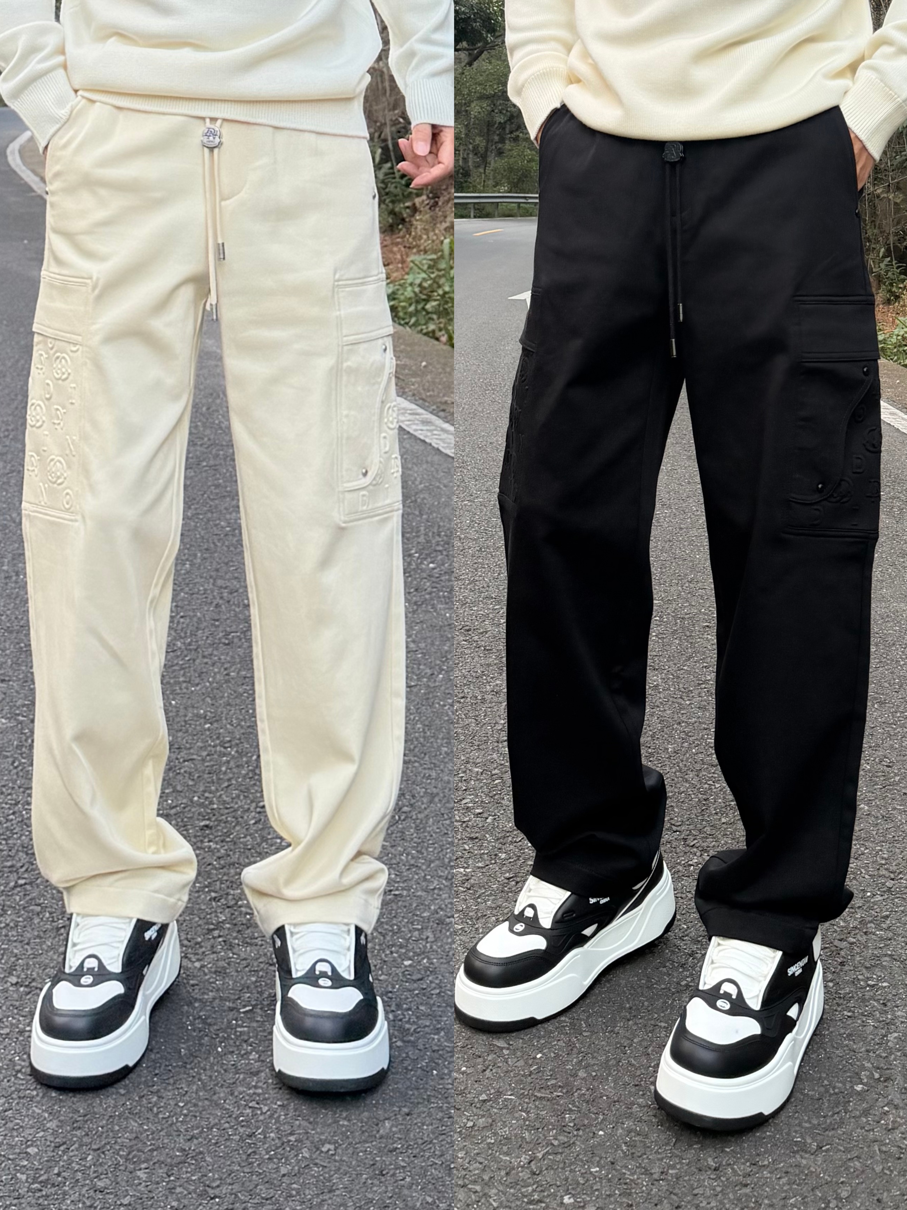 《国际行》2025秋冬男士美式字母直筒休闲百搭纯色加厚微宽松工装裤