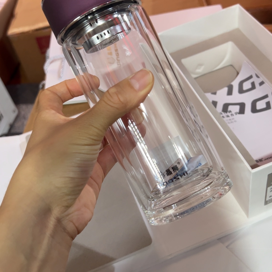 晶双层玻璃杯340玻璃杯紫色玻璃杯提环➕杯套