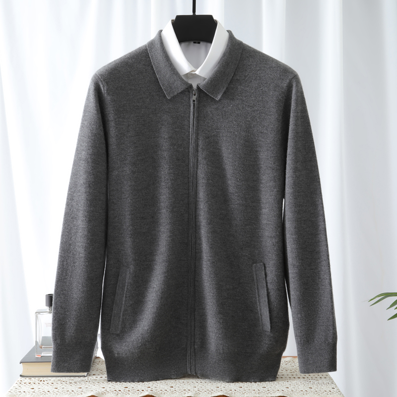 【秋冬上新】100纯山羊绒男士68支精纺空气层商务带兜开衫开衫外套