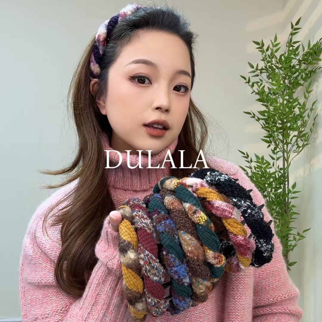 秋冬缠绕布艺齿梳手工彩色韩版发箍女高颅顶发卡头箍外出优雅头饰