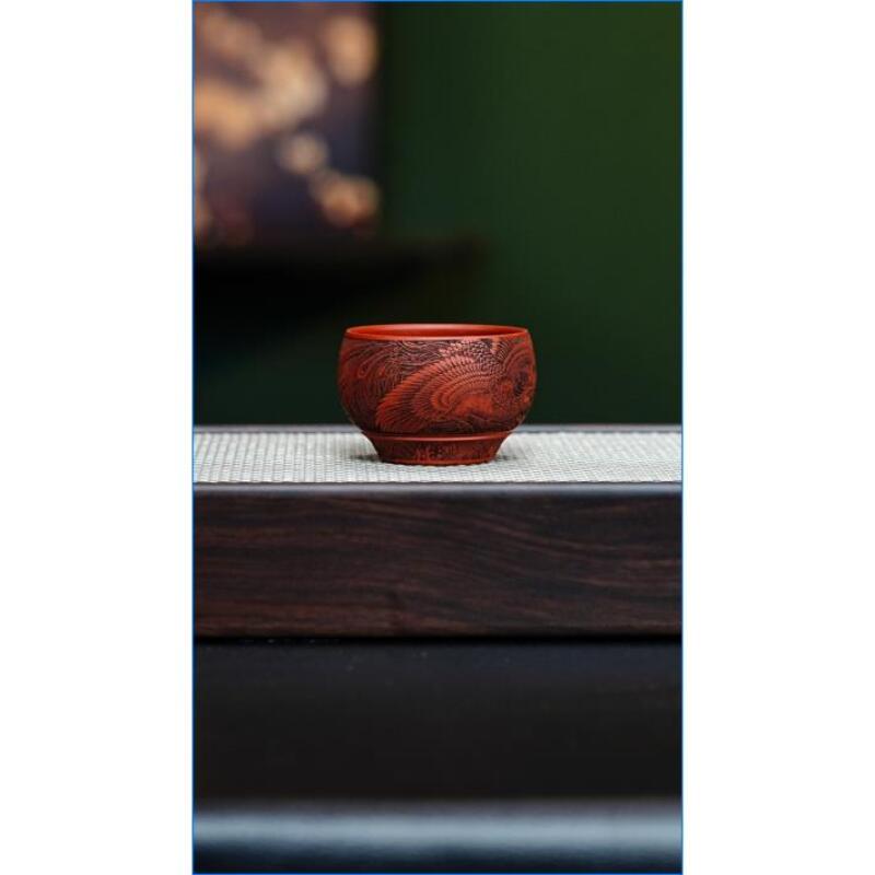 宜兴紫砂 主人杯龙凤呈祥 大红袍h475