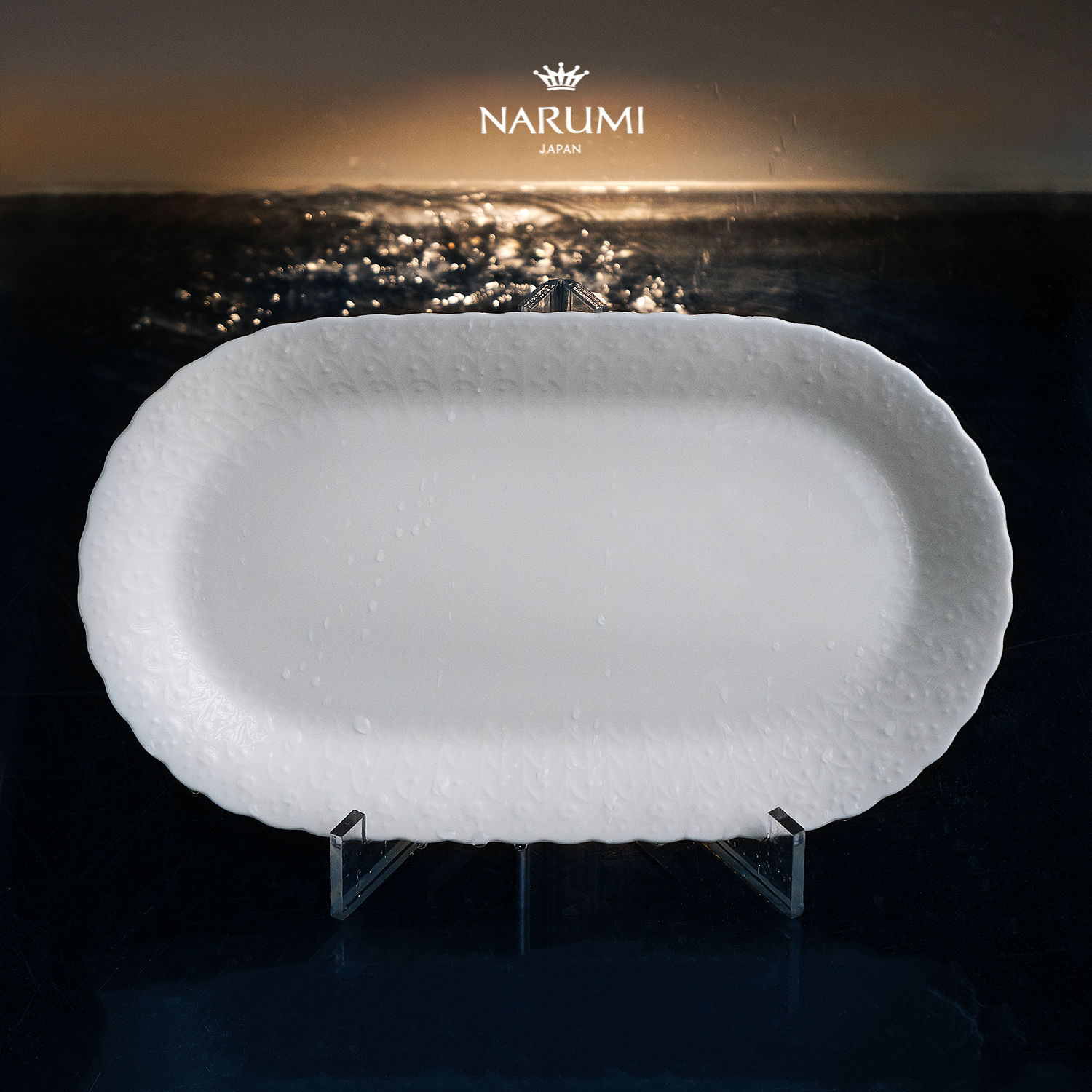 日本NARUMI/鸣海经典Silky White系列30cm长圆型托盘9072-1532G