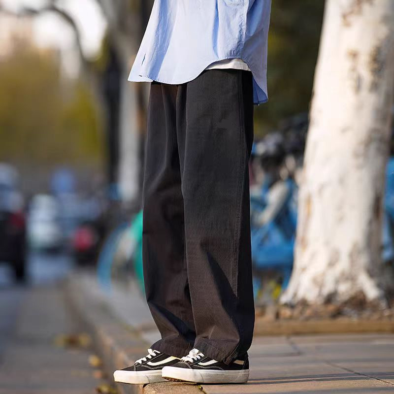 5821春秋潮牌工装裤日系简约设计感纯色简约宽松直筒休闲长裤