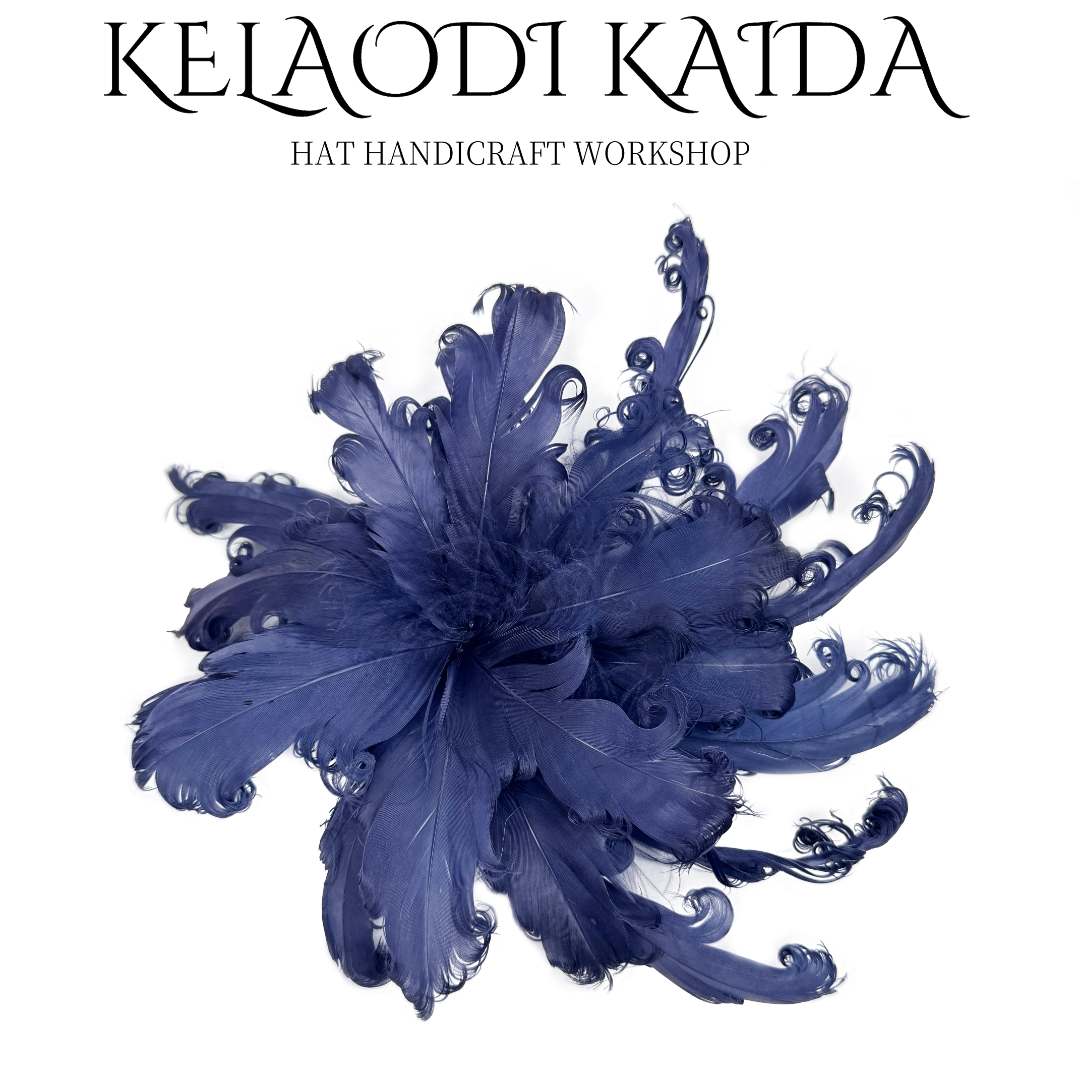 莹姐高定帽饰丨墨蓝色英式头饰胸花羽毛花朵晚装时尚