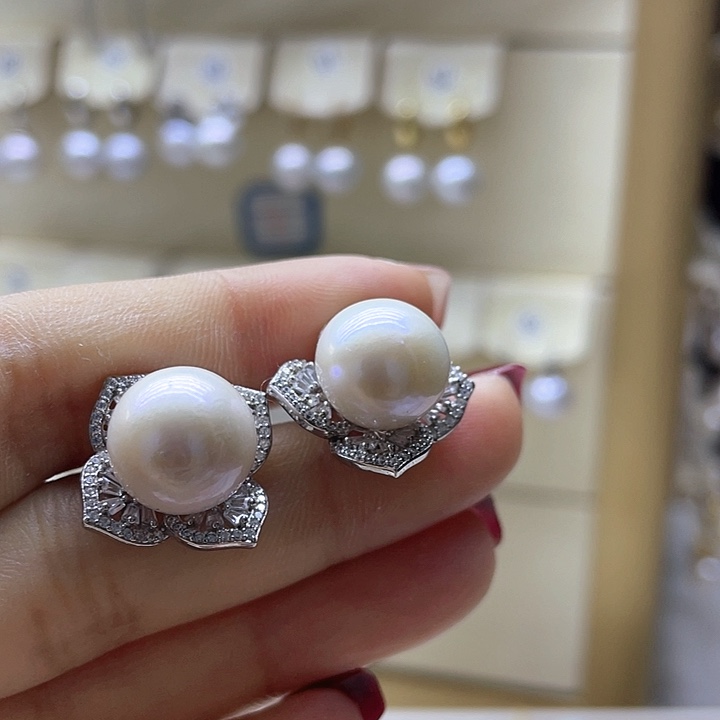 淡水珍珠耳饰银S925镶嵌
