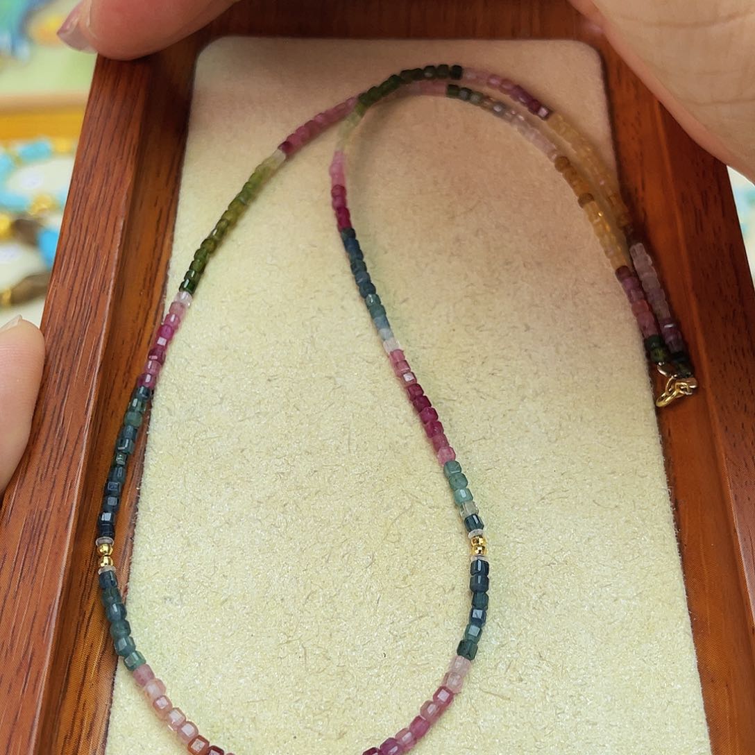 双色碧玺项链18K金镶嵌