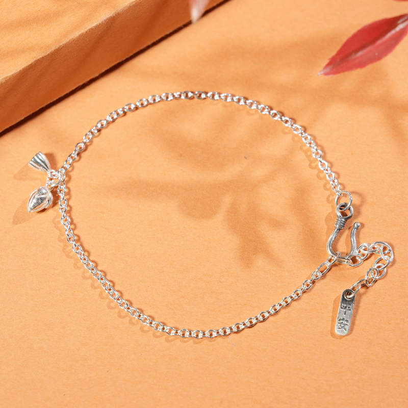 顺钦银楼 足银脚链 【随欢脚链】两世欢莲花莲蓬脚链素款复古女