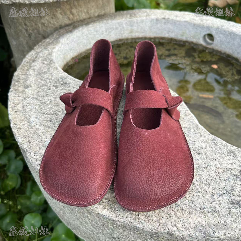 202569真皮单鞋女夏季牛皮软底一脚蹬浅口复古不累脚v口真皮女鞋
