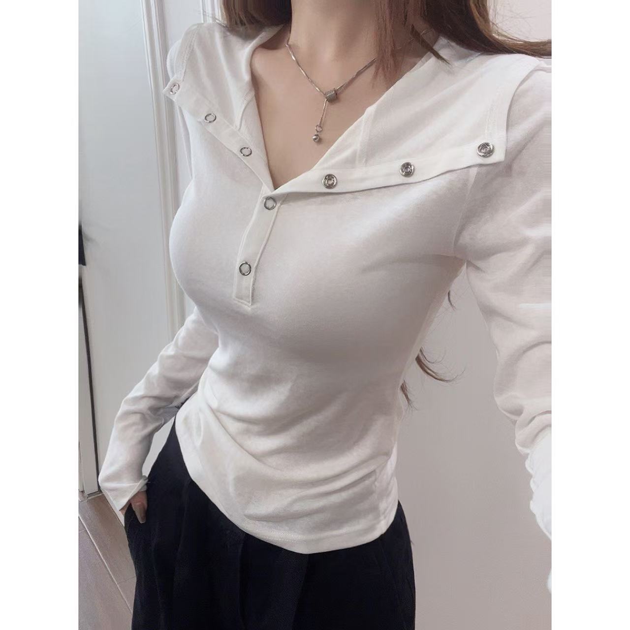 【云感防晒】纯欲风连帽V领T恤女辣妹微透防晒罩衫上衣-T2959