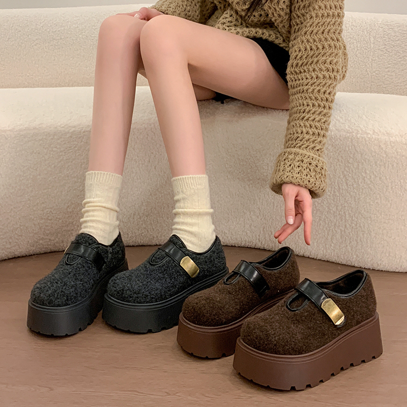 厚底增高加绒灰色勃肯鞋女2025新款冬季加厚保暖乐福鞋毛毛棉鞋子