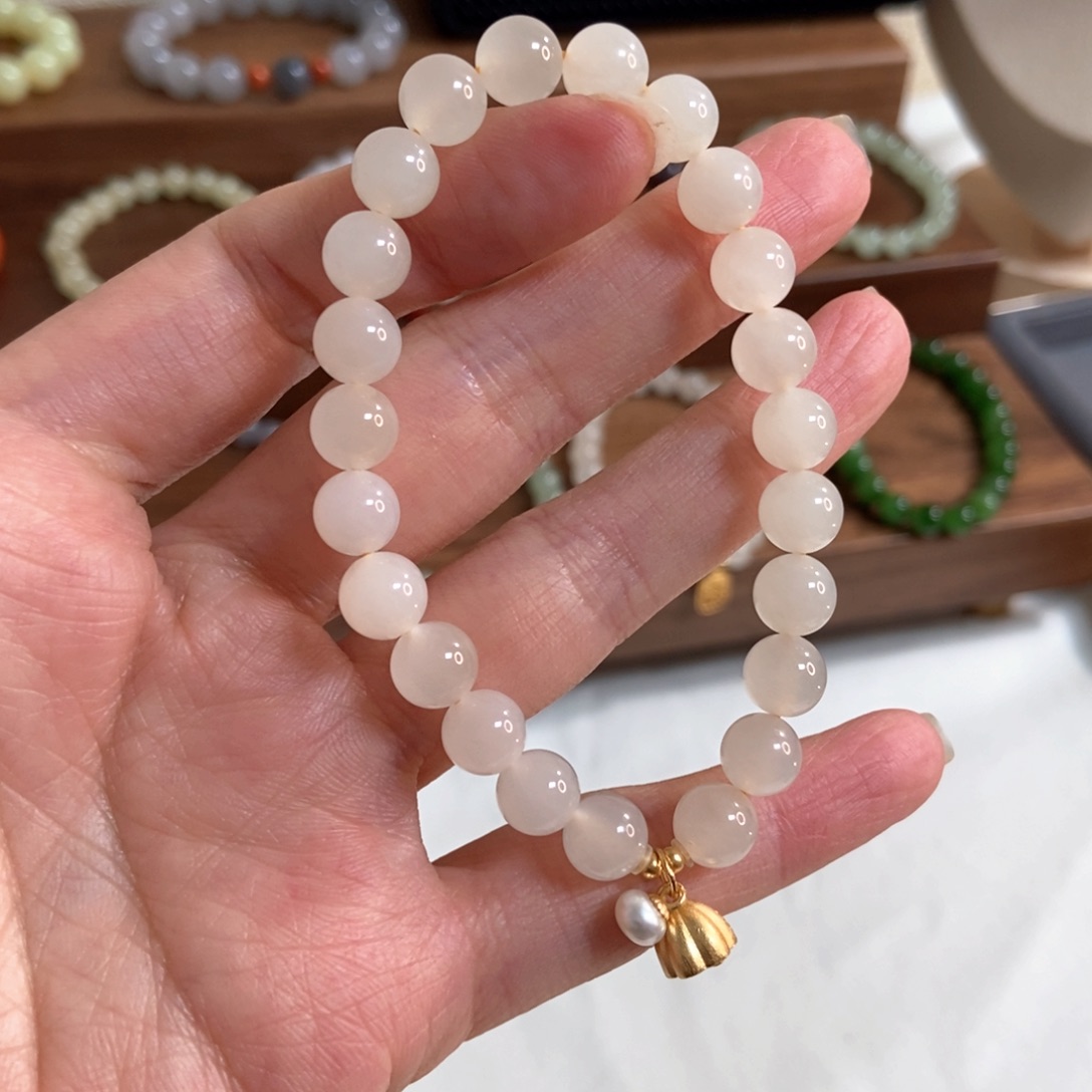 和田玉手链银S925镶嵌福利8mm蜂蜜水