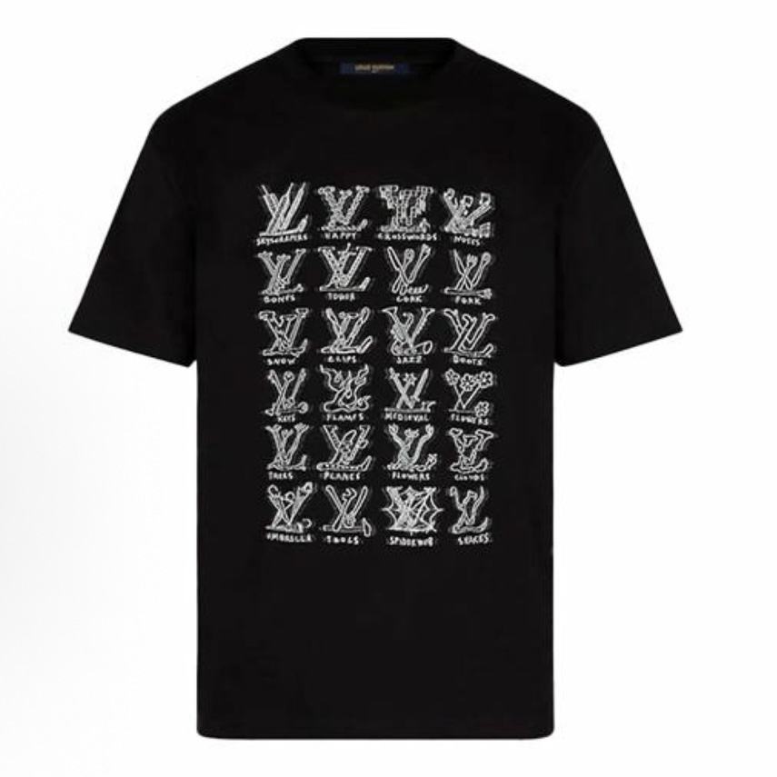 未使用 LouisVuitton/路易威登 /L码/黑色涂鸦LOGO短袖