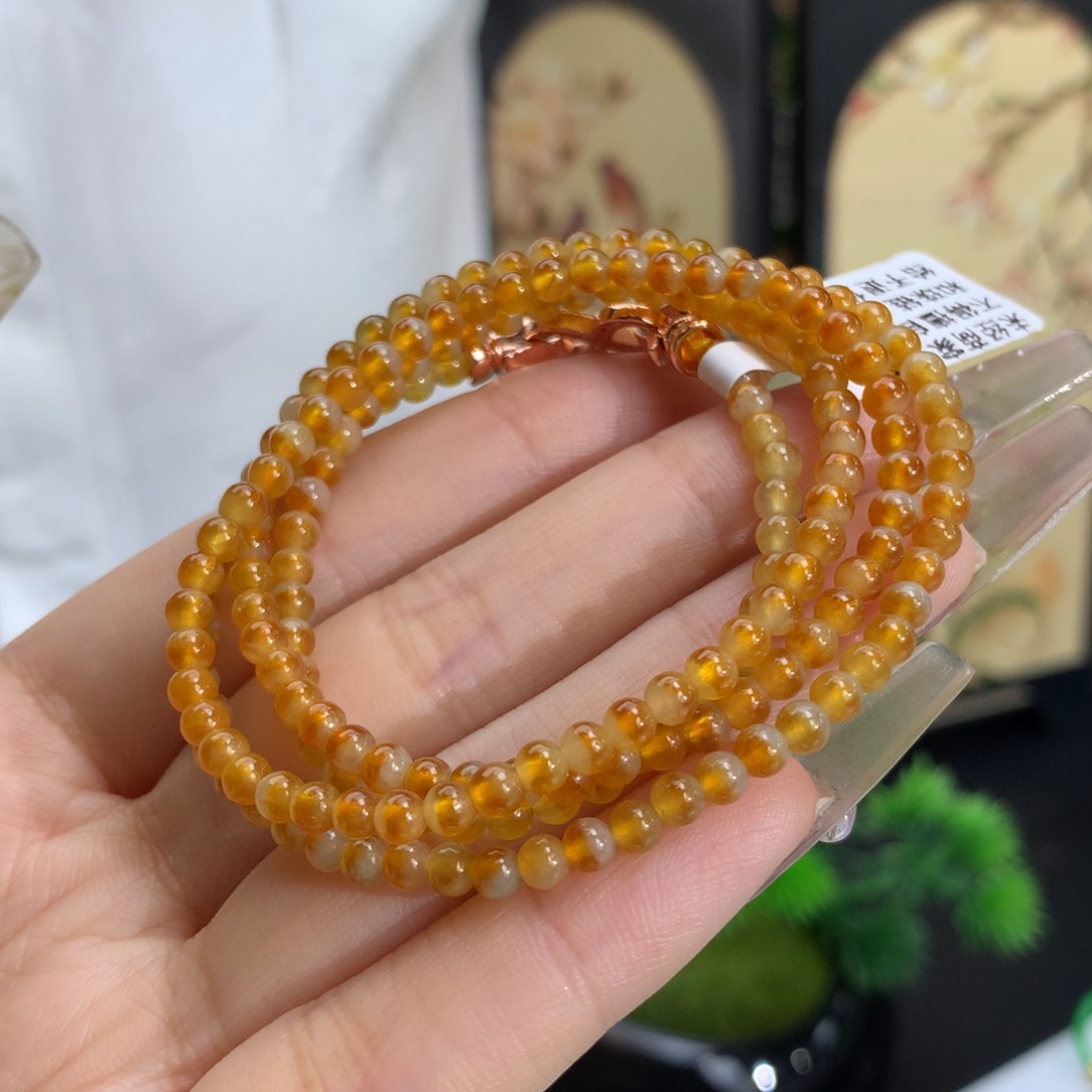 翡翠手链未镶嵌卡3.5冰胶鸳鸯黄翡