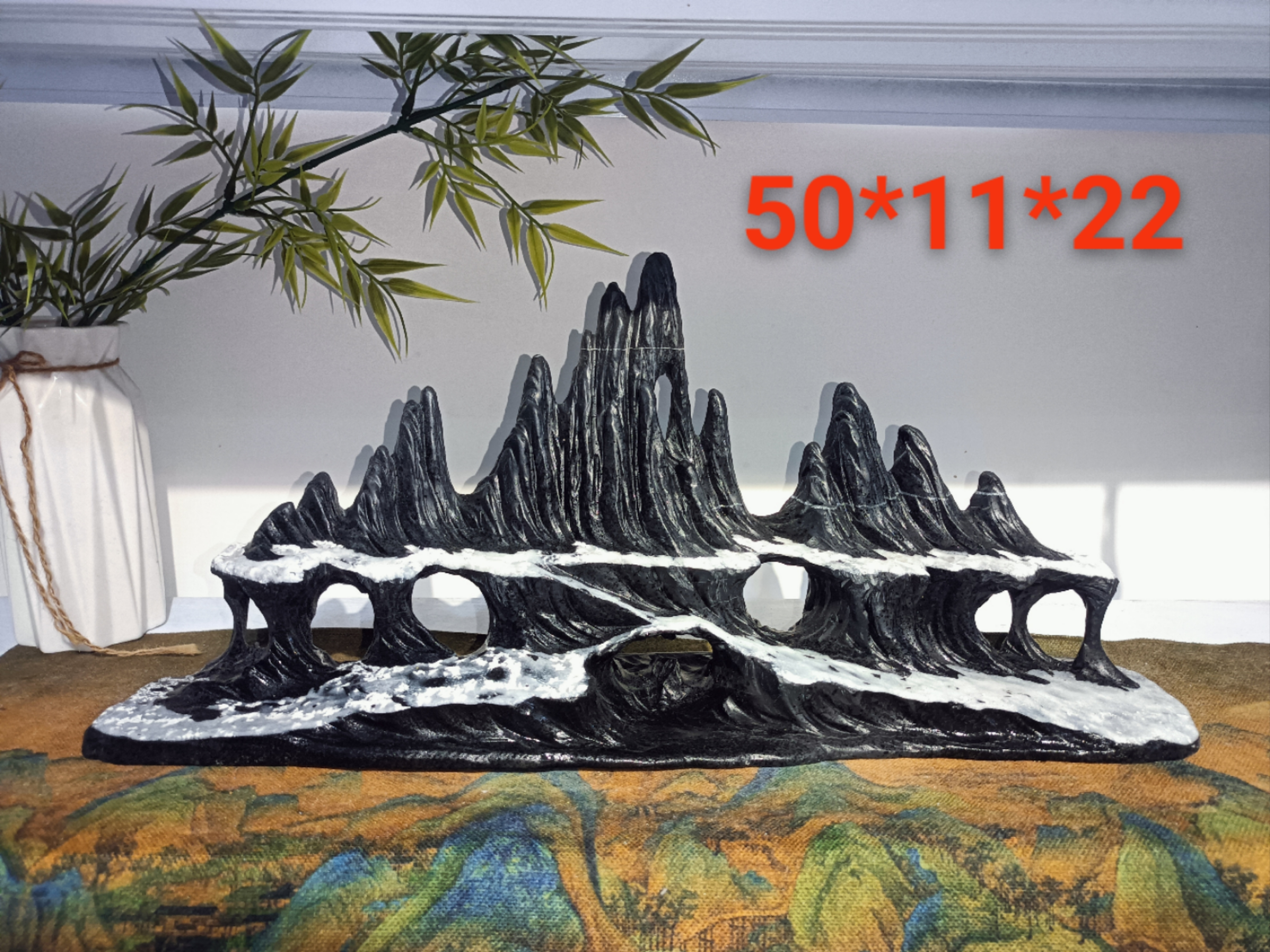 灵璧石精品多层玉华雪山山峰摆件鱼缸造景摆件