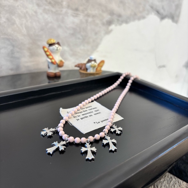 铜合金珐琅项链 十字粉色项链XL2794