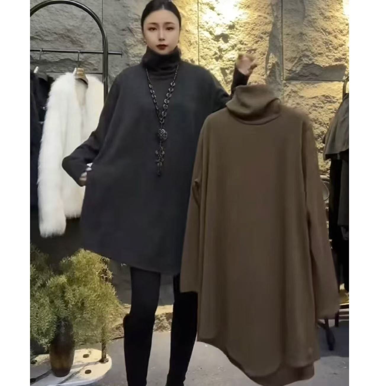 上新价~深圳8993高领弹力衫南油高级感百搭显瘦中长大衫大码女装