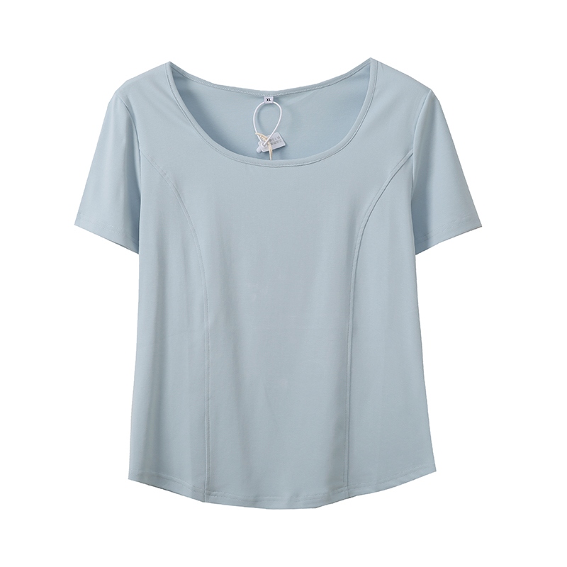 大码女装纯色圆领短袖T恤2025夏新款多巴胺收腰上衣222538