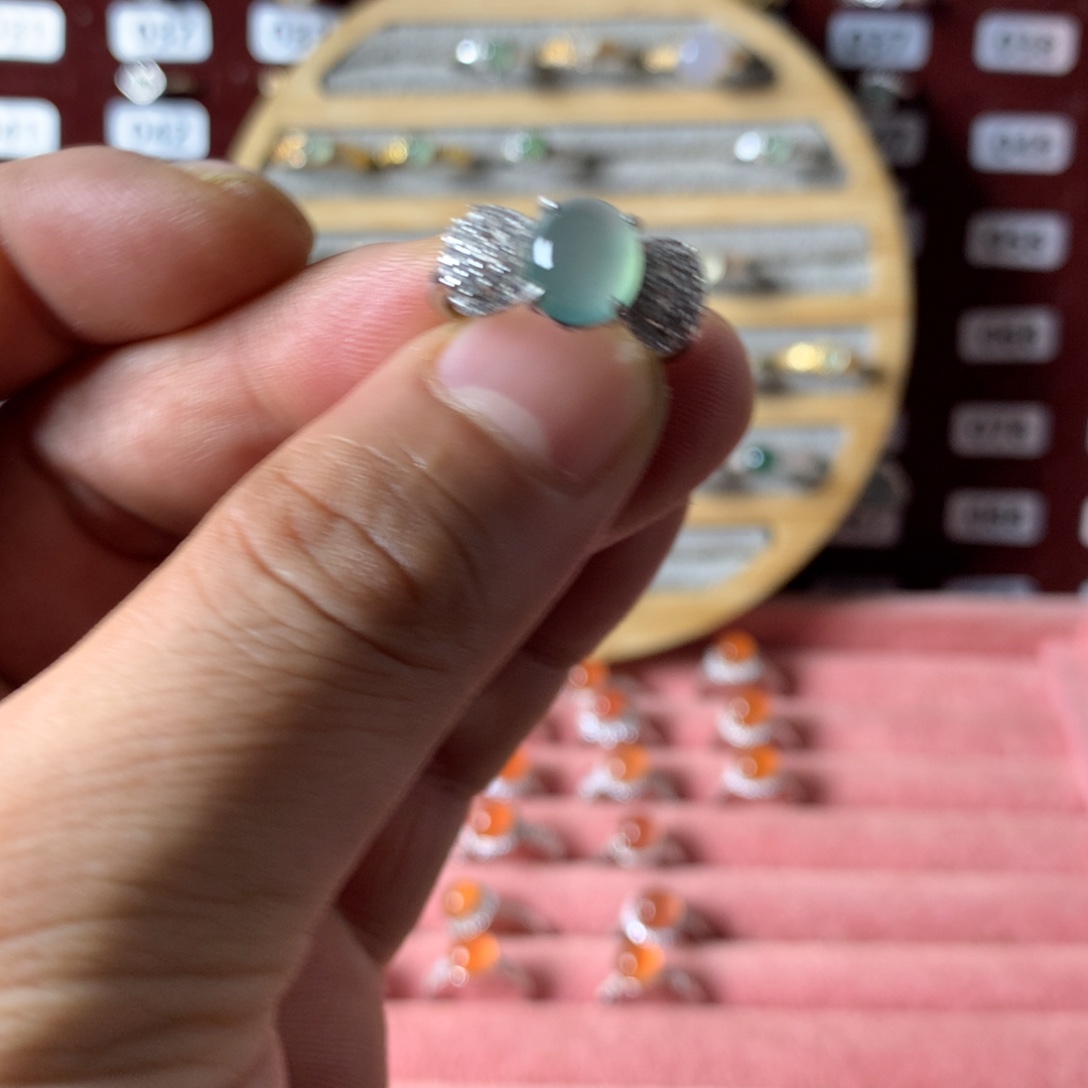 阿***钱翡翠银S925镶嵌戒指467