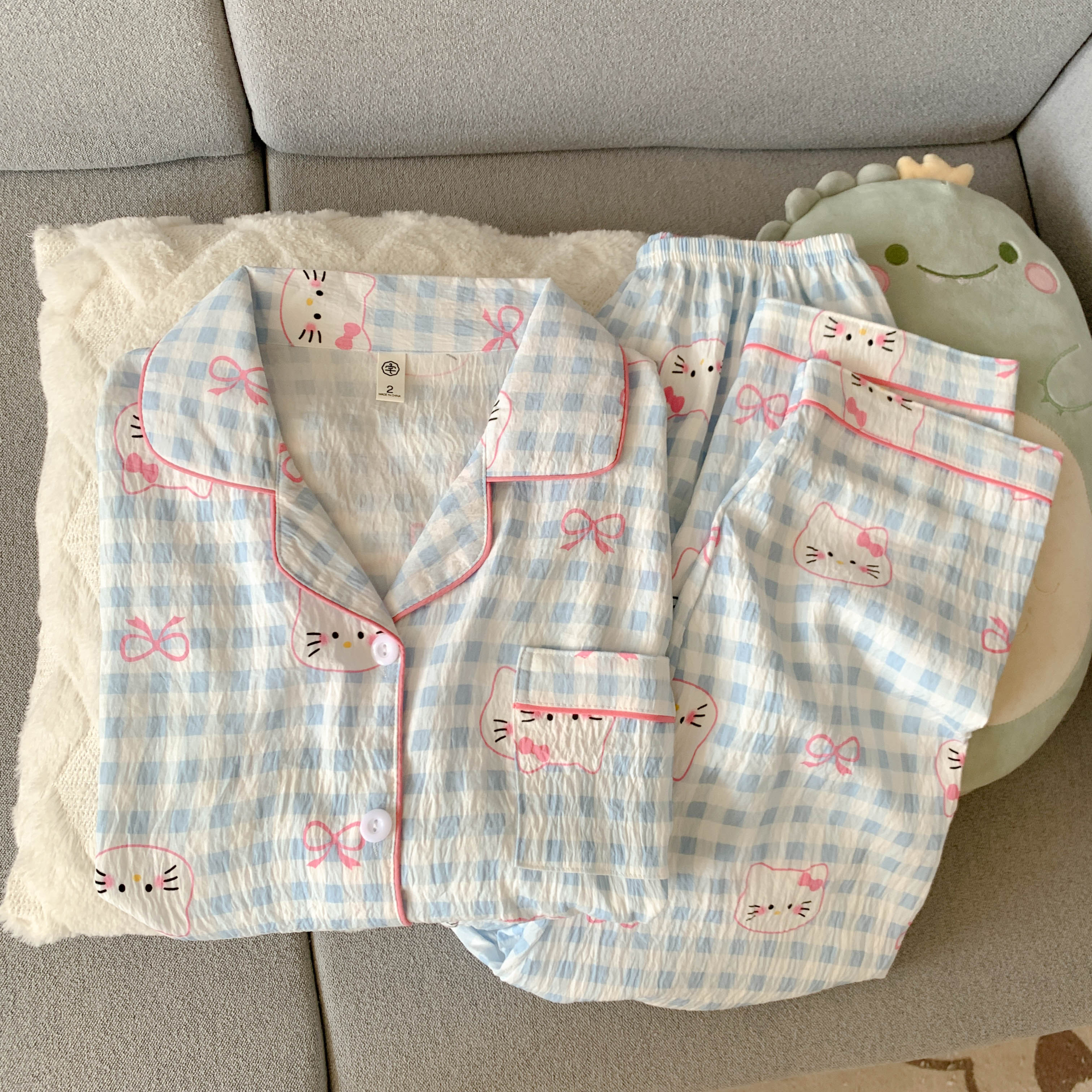 春秋季新款睡衣女甜美卡通长袖长裤休闲简约云朵棉外穿宿舍家居服