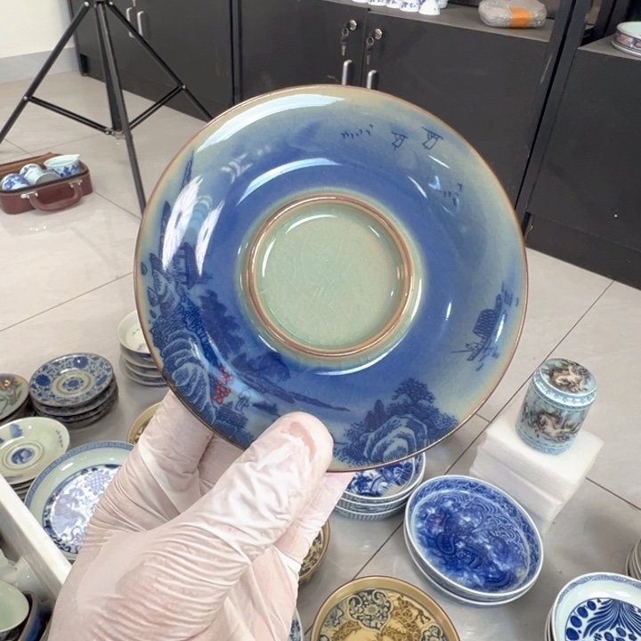 瓷片淘泥湖光月色壶承底托