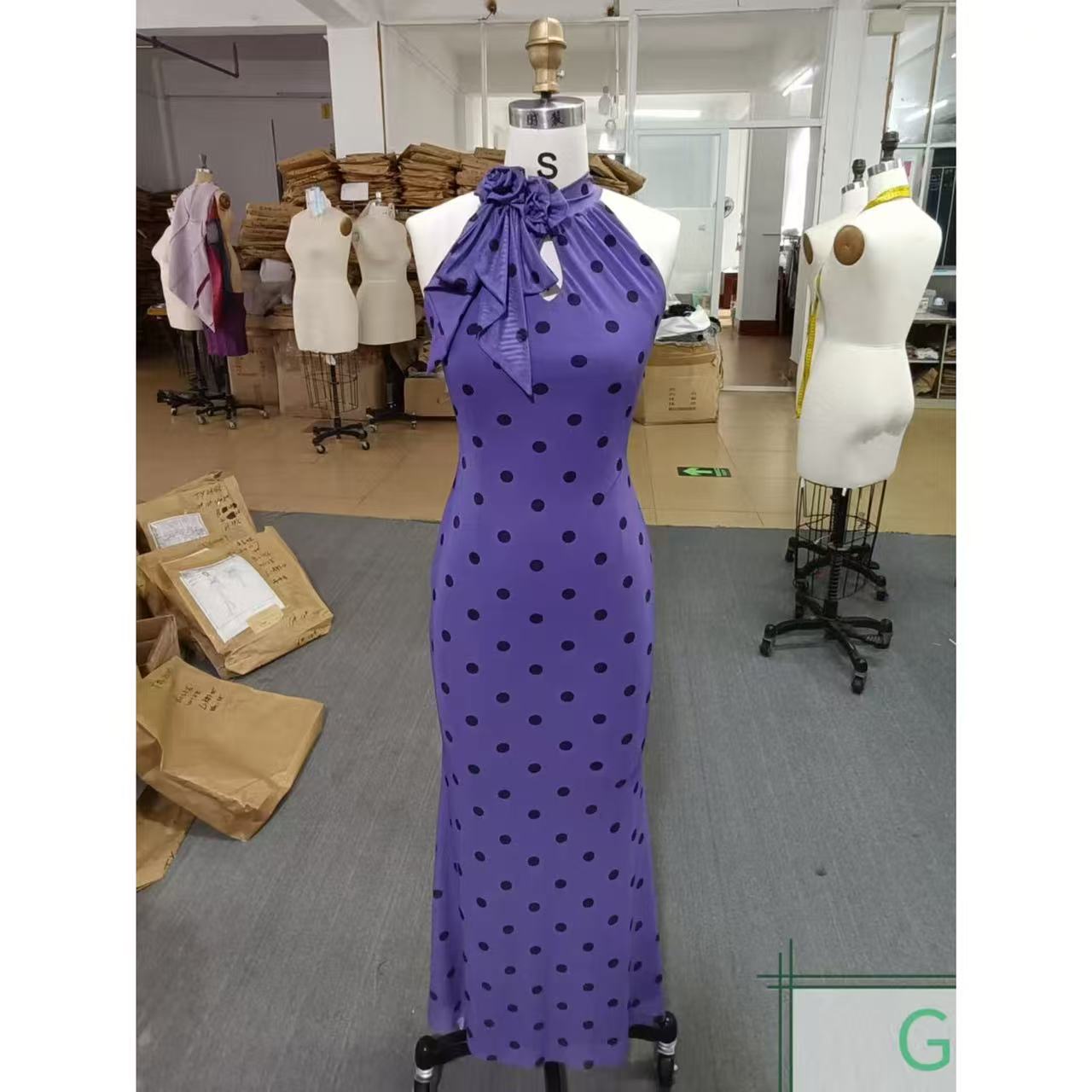 原创自制【暮山紫】紫色波点复古法式优雅小众收腰夏季连衣裙鱼尾裙