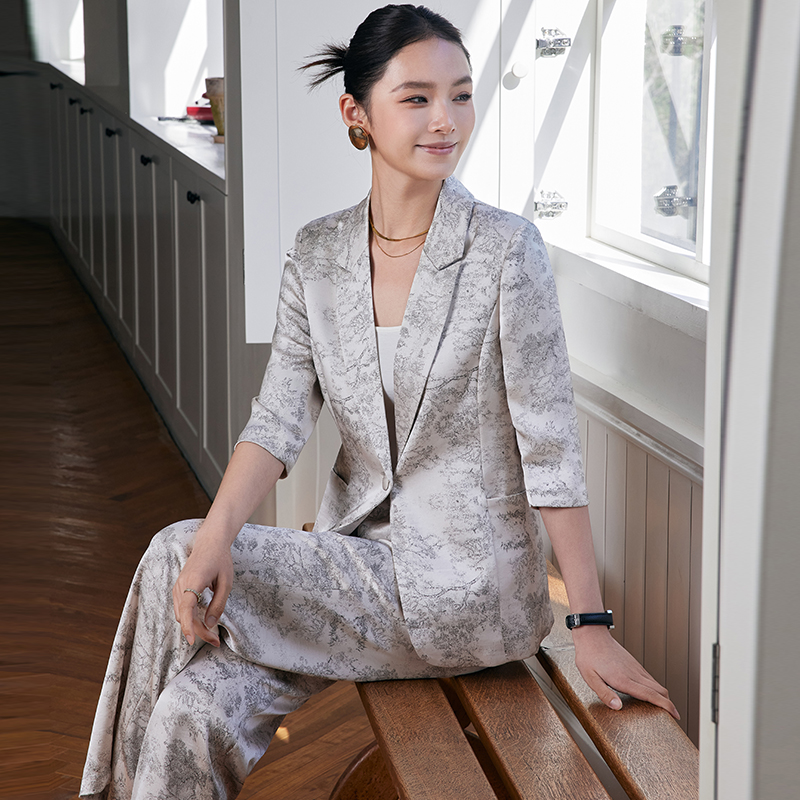 醋酸春季新款套装上衣+裤子西装气质时尚长袖女士春季夏季套装